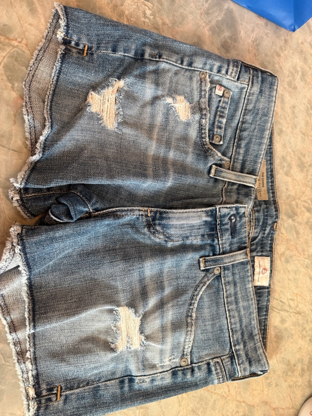 AG Adriano Goldschmied Distressed Light Blue Denim Jean Shorts